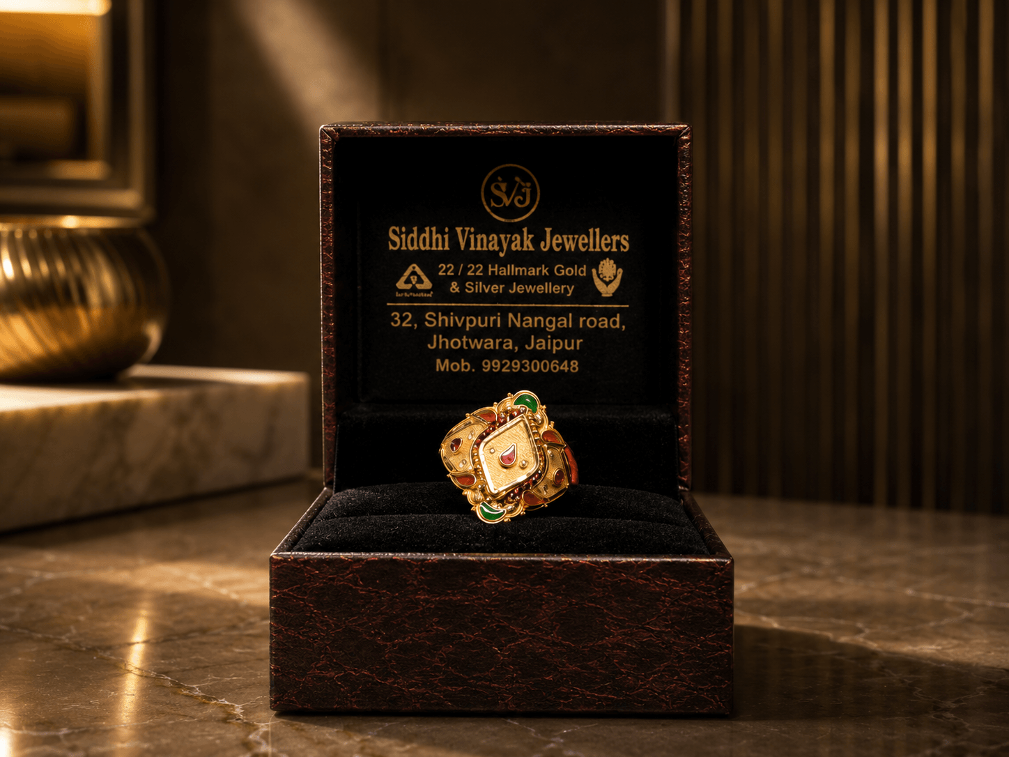 Royal Rajasthani Kundan Meenakari Lozenge Statement Ring — Siddhivinayak Jewellers