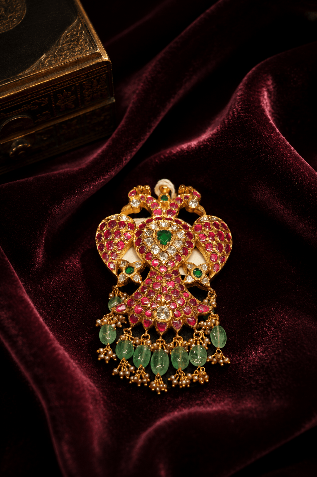 Rajputana Double Peacock Jadau Tagdi Brooch & Pendant — Siddhivinayak Jewellers