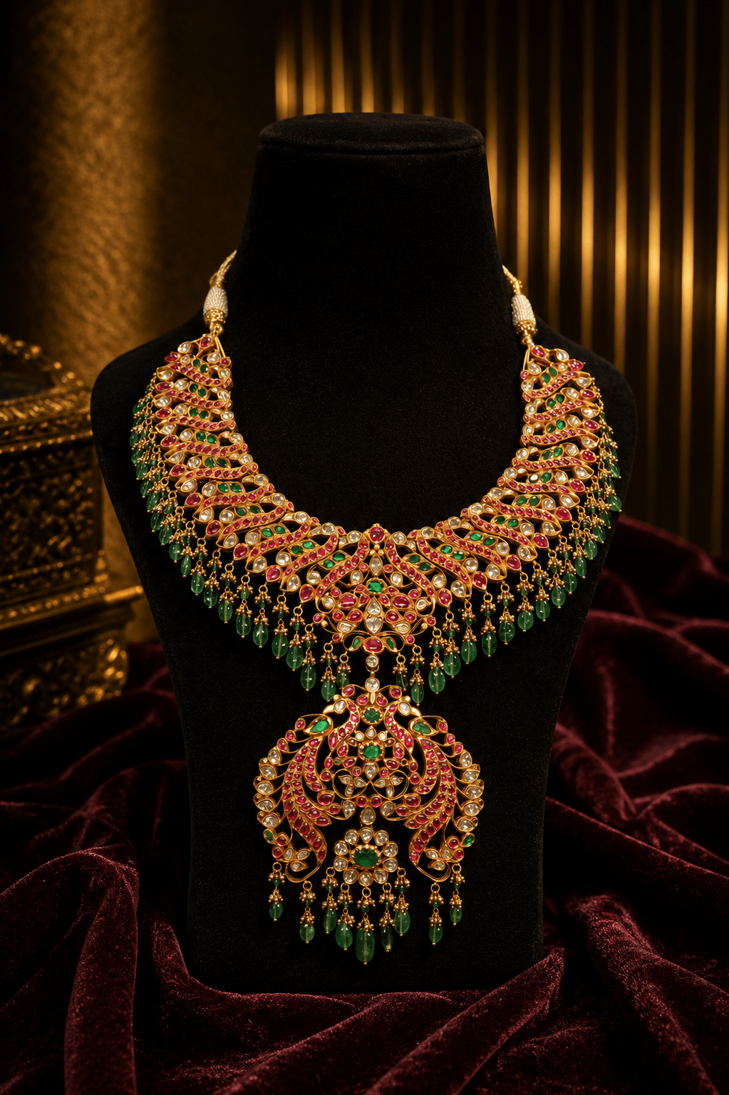 Imperial Jaipur Kundan Jadau Collar with Grand Chand Pendant — Siddhivinayak Jewellers