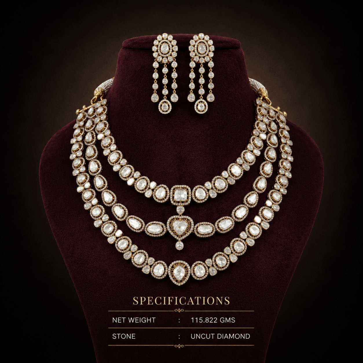 Triple-Tier Scallop Diamond Necklace — SiddhiVinayak Jewellers