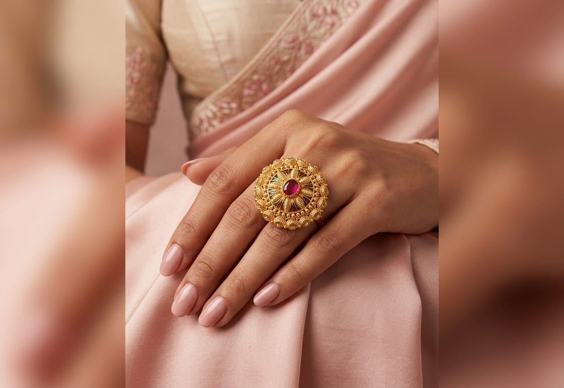 Gulab Kundan Floral Cocktail Ring