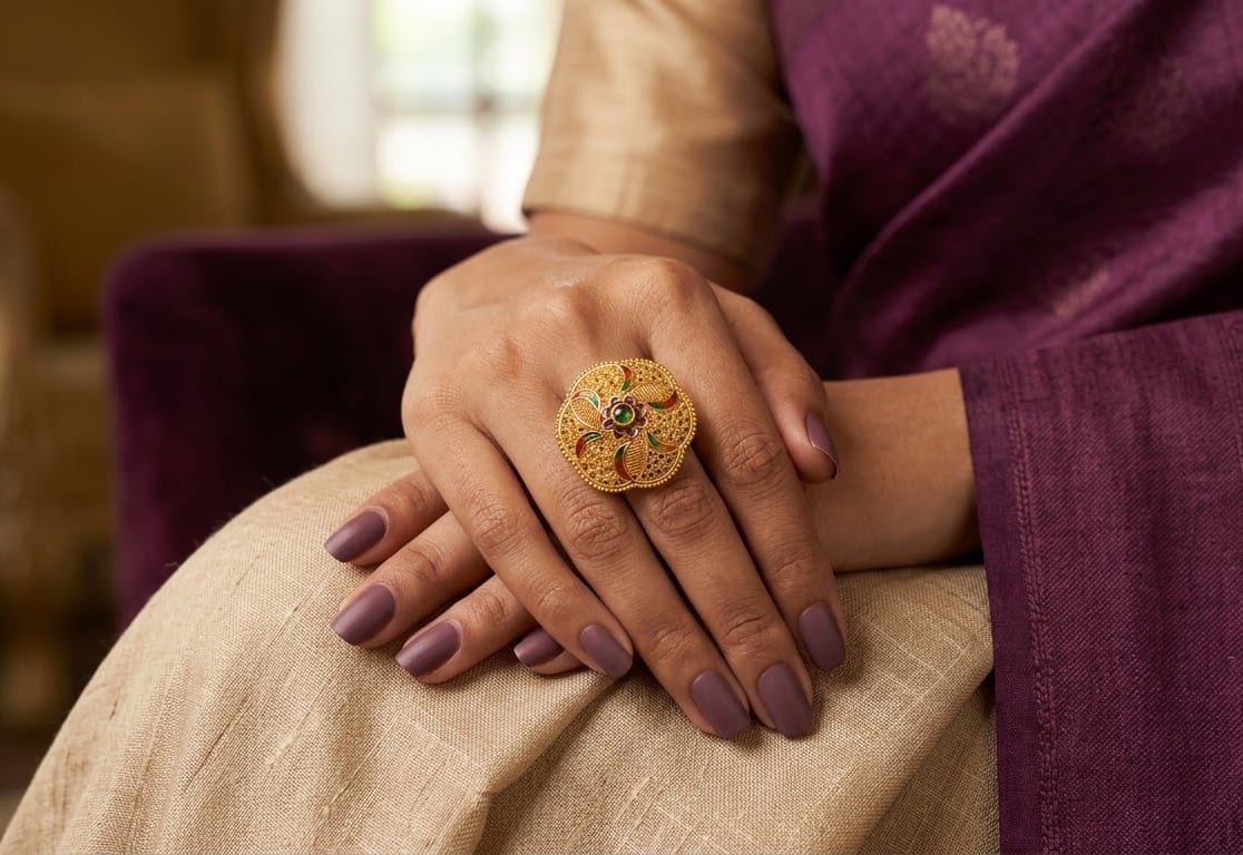 Emerald Centerpiece Ladies Ring 6 — Siddhivinayak Jewellers